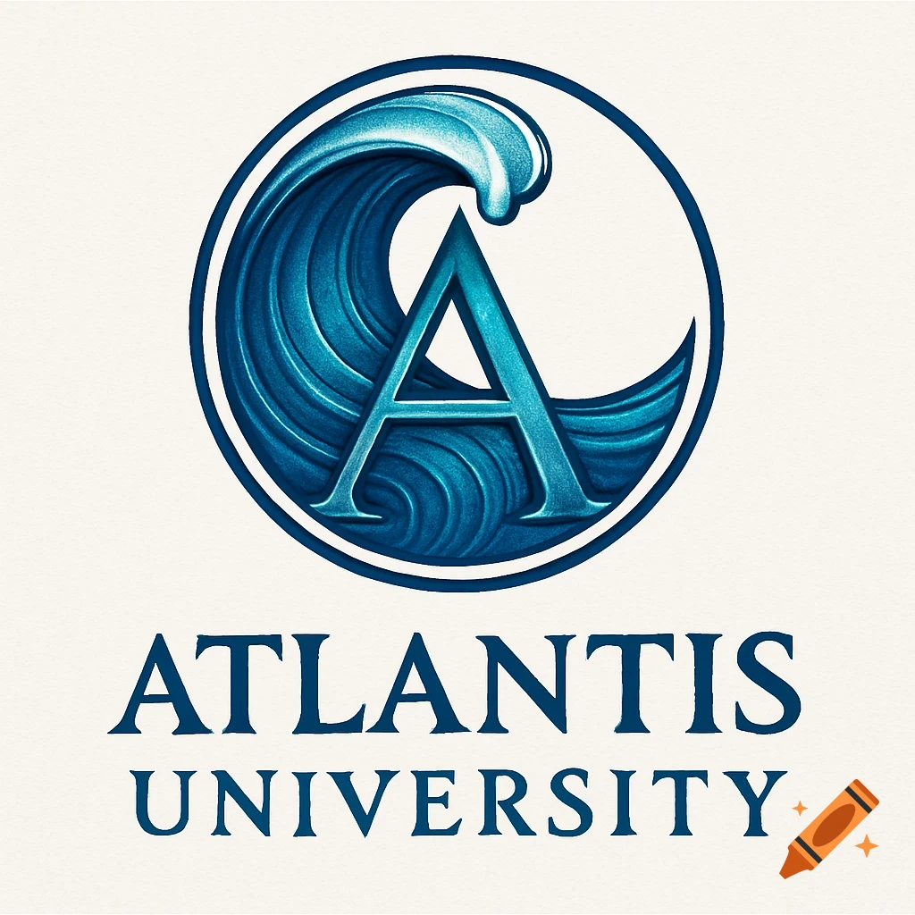 Logo for Atlantis University featuring a blue stylized letter A inside a circle with a cresting wave.