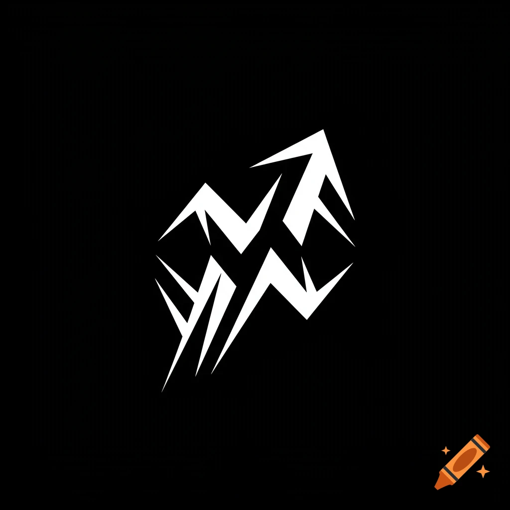 A white jagged, abstract symbol resembling stylized letters or arrows on a black background.