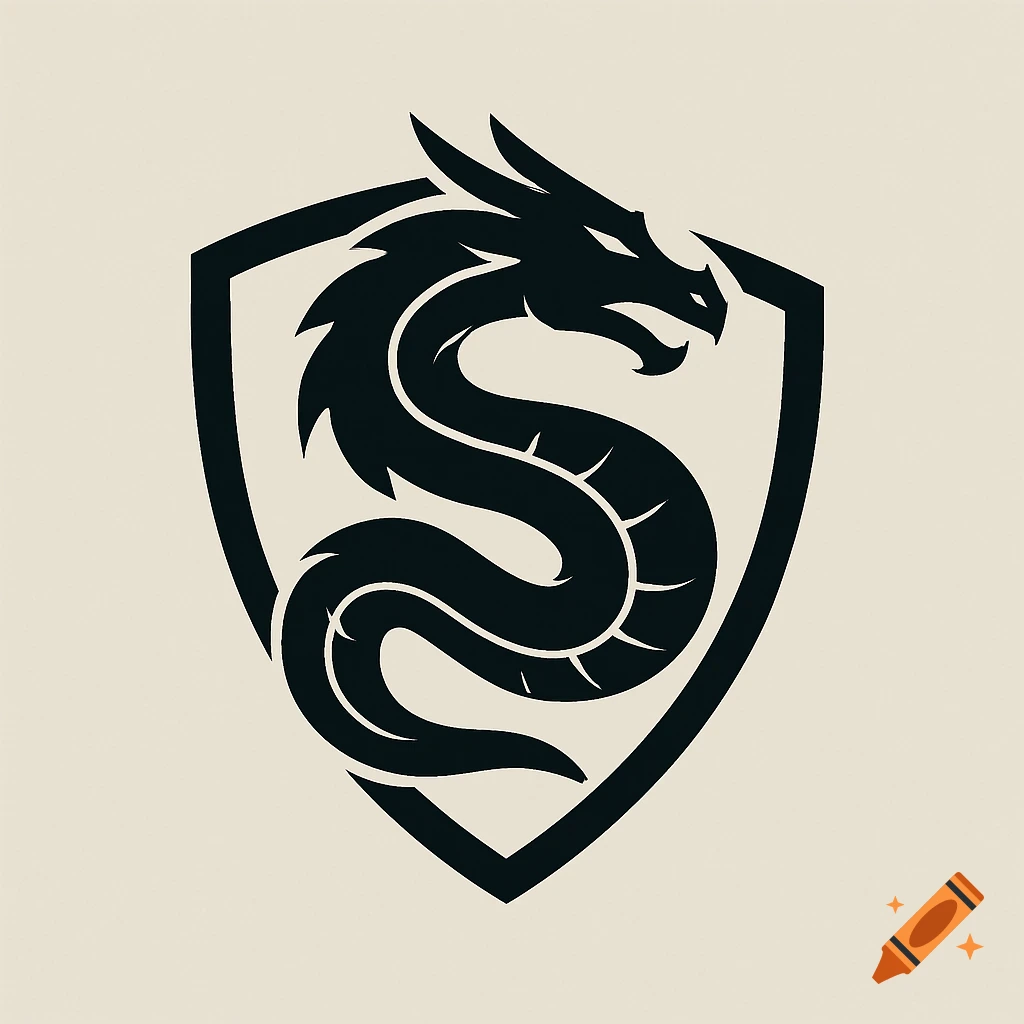 A black silhouette of a coiled dragon forming a letter 'S' within a shield crest logo.
