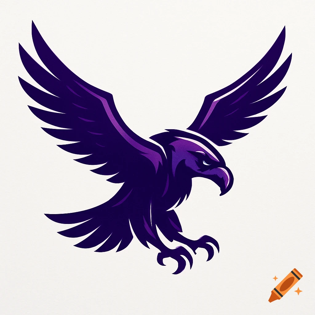 A stylized purple bird of prey logo with outstretched wings.