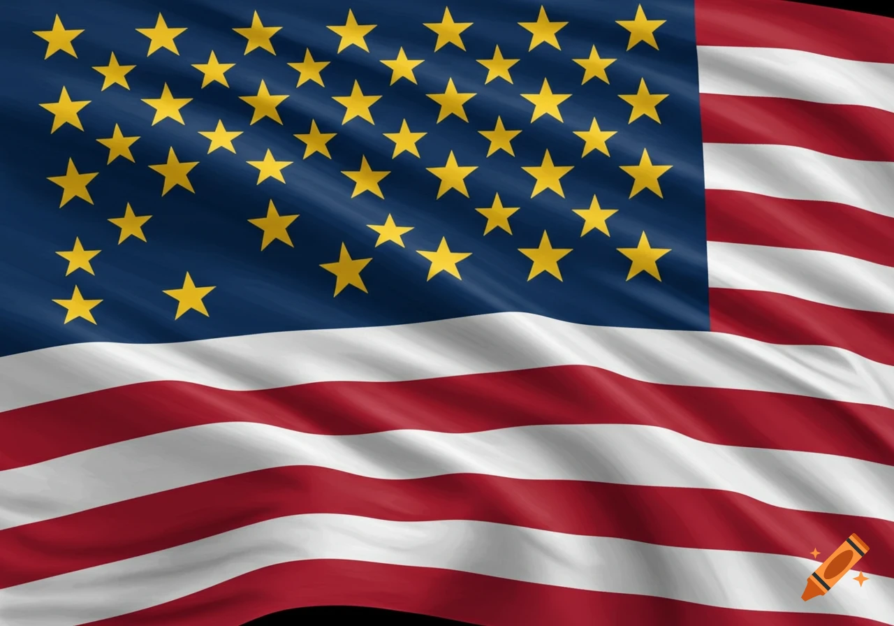 A waving American flag with yellow five-pointed stars on the blue canton, replacing the traditional white stars.