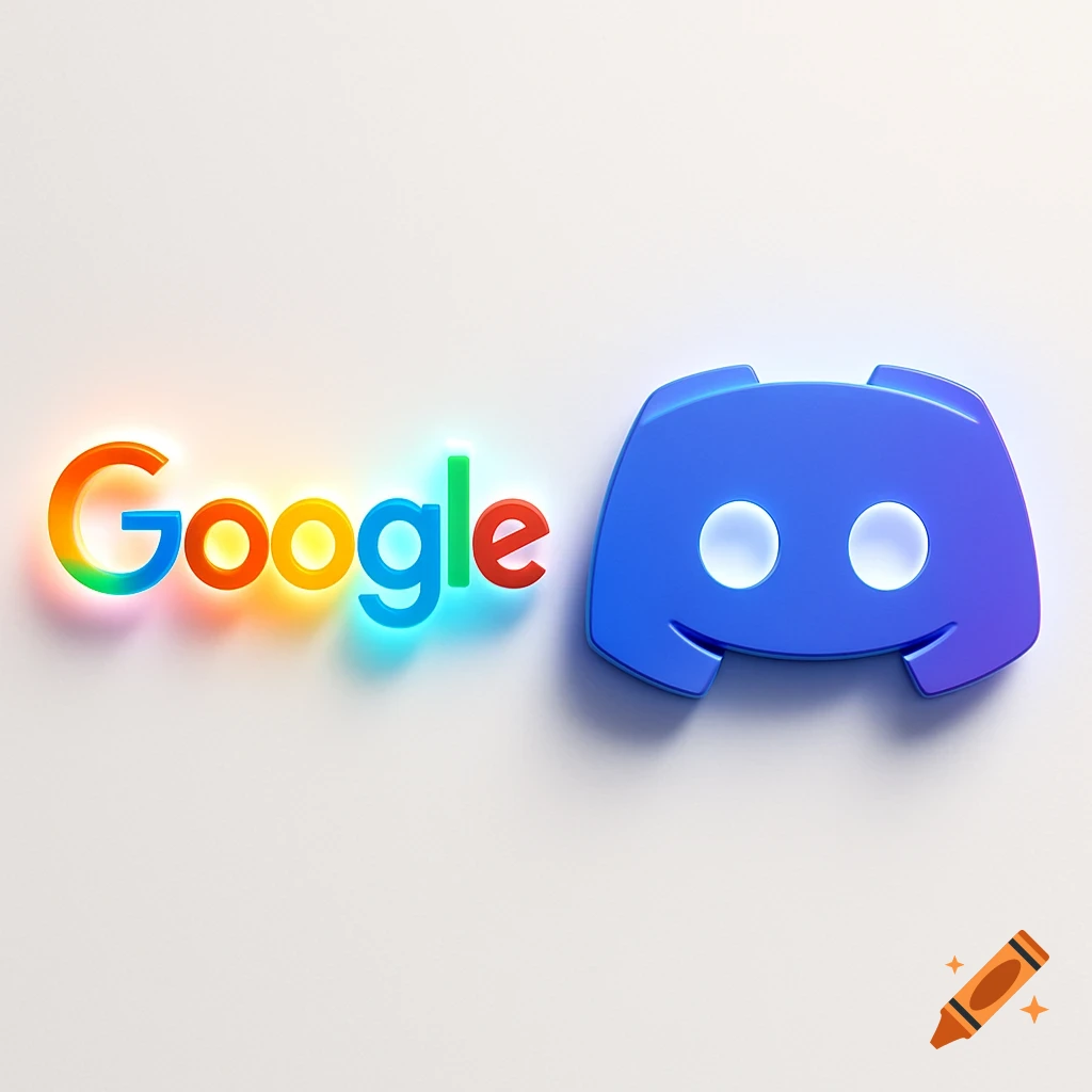 The Google logo with rainbow colors next to the blue Discord logo on a white background.