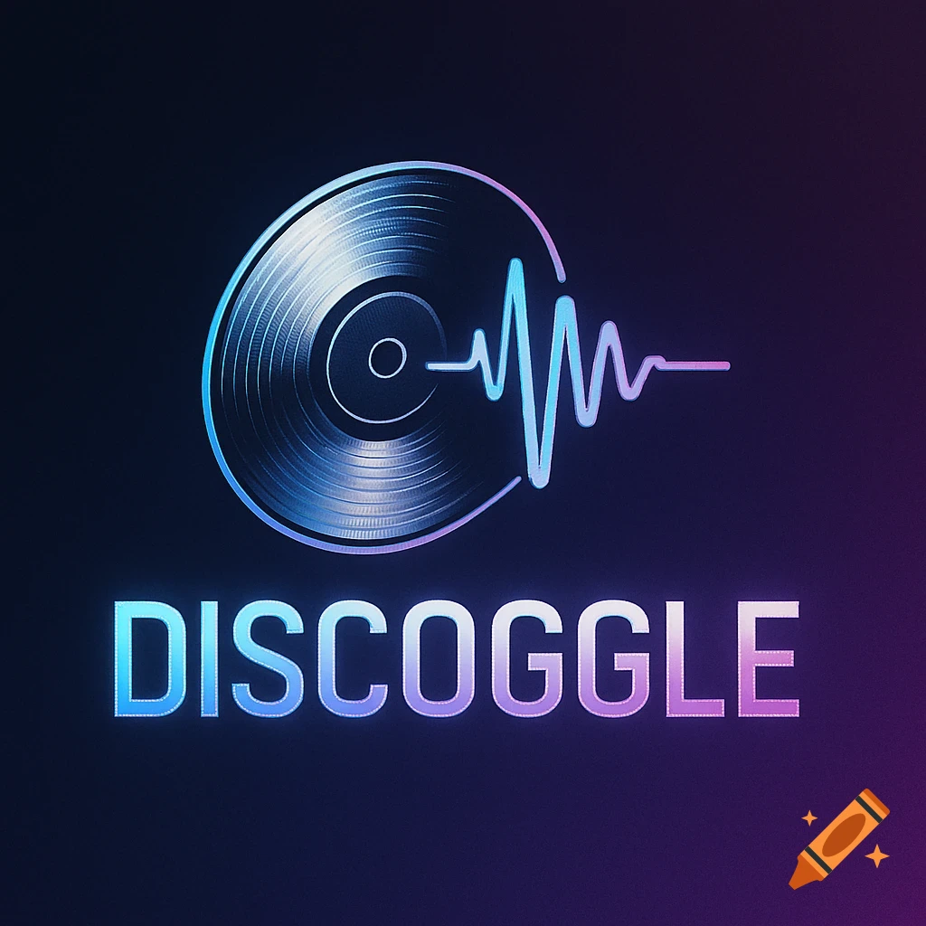 A vibrant logo featuring a stylized vinyl record and sound wave, with the text 'DISCOGGLE' in gradient blue and purple on a dark background.