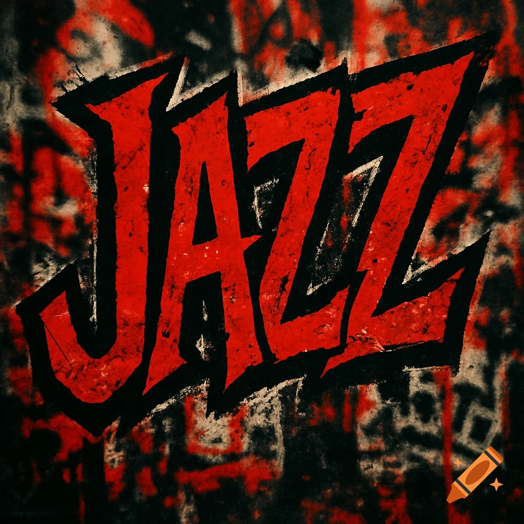 Red and black graffiti-style typography spells 'JAZZ' on a distressed background.