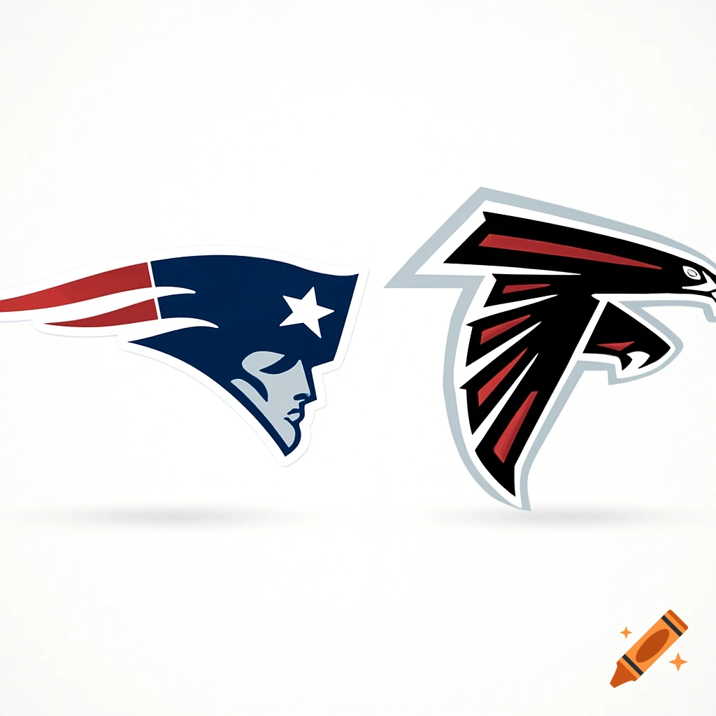 Side-by-side logos of the New England Patriots and the Atlanta Falcons against a white background.
