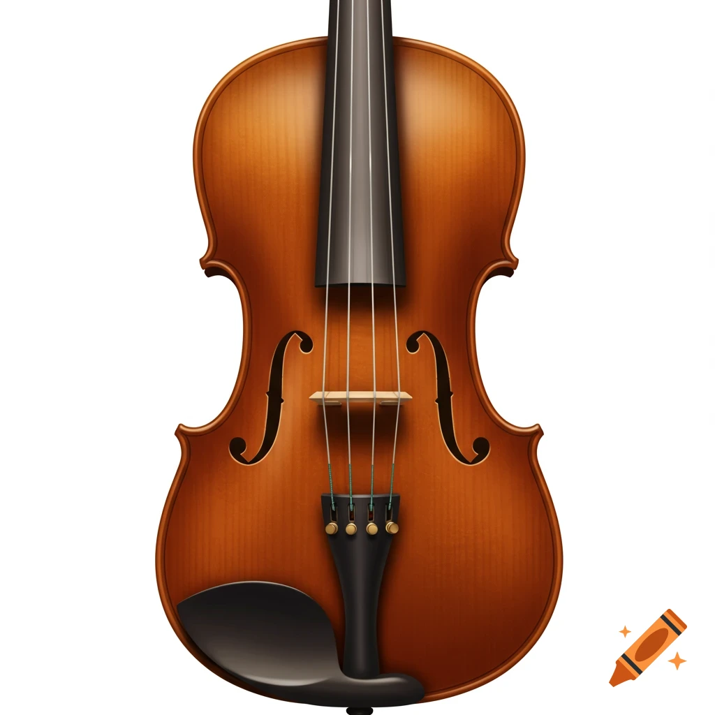 A photorealistic illustration of a violin seen from a top view, against a white background.
