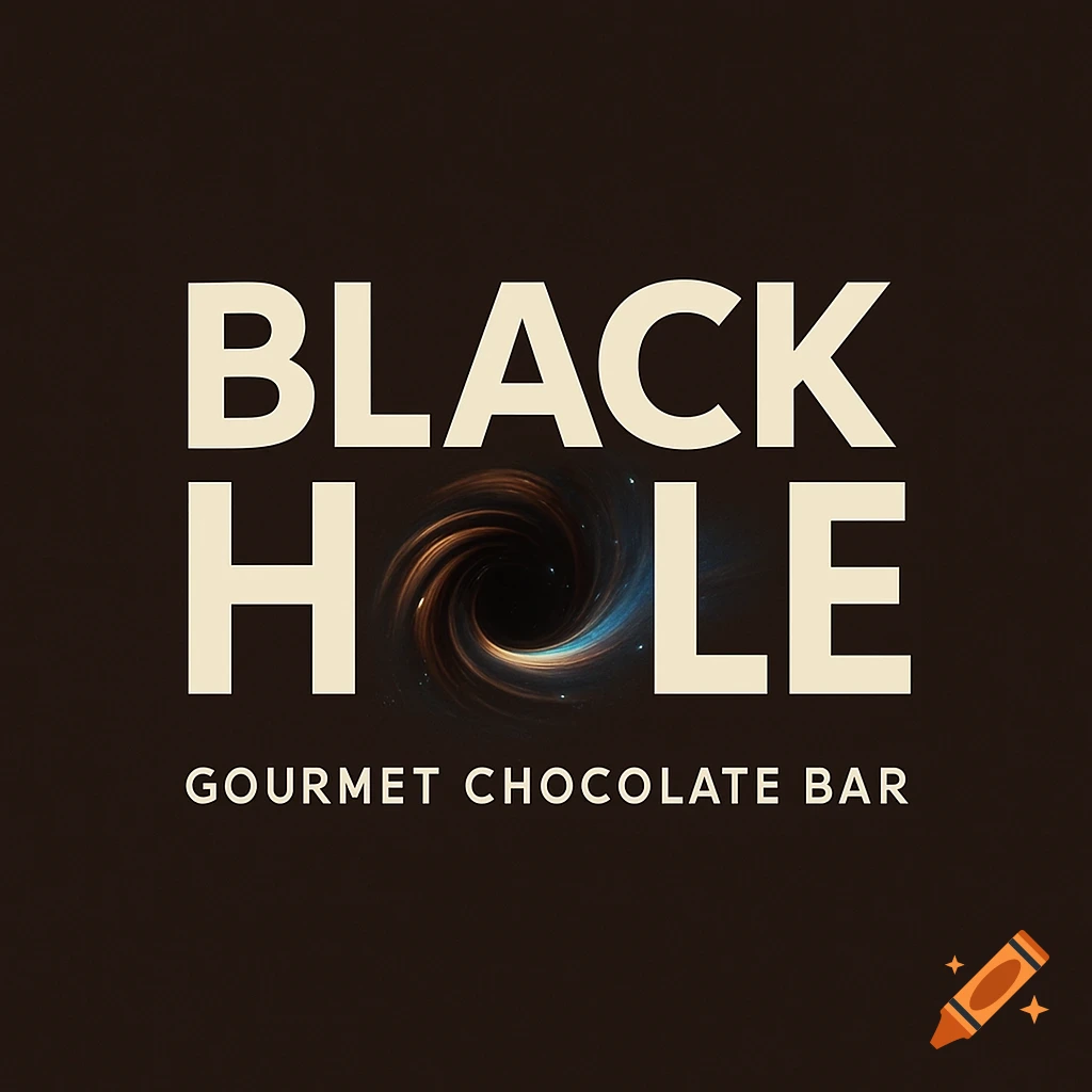 Logo for Black Hole Gourmet Chocolate Bar, with a black hole image replacing the 'O' in 'HOLE'.