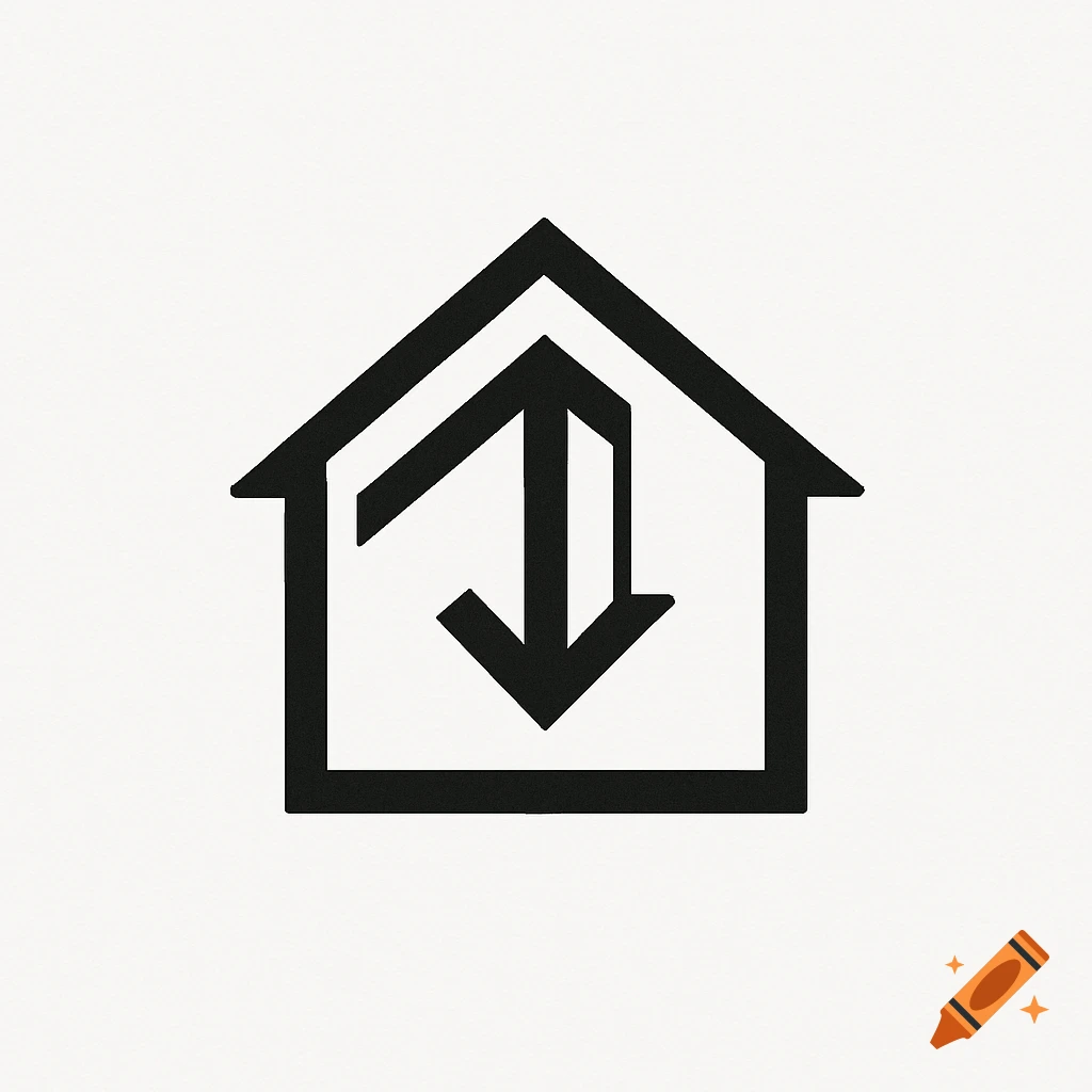 A minimalist black house icon with a downward-pointing arrow inside.