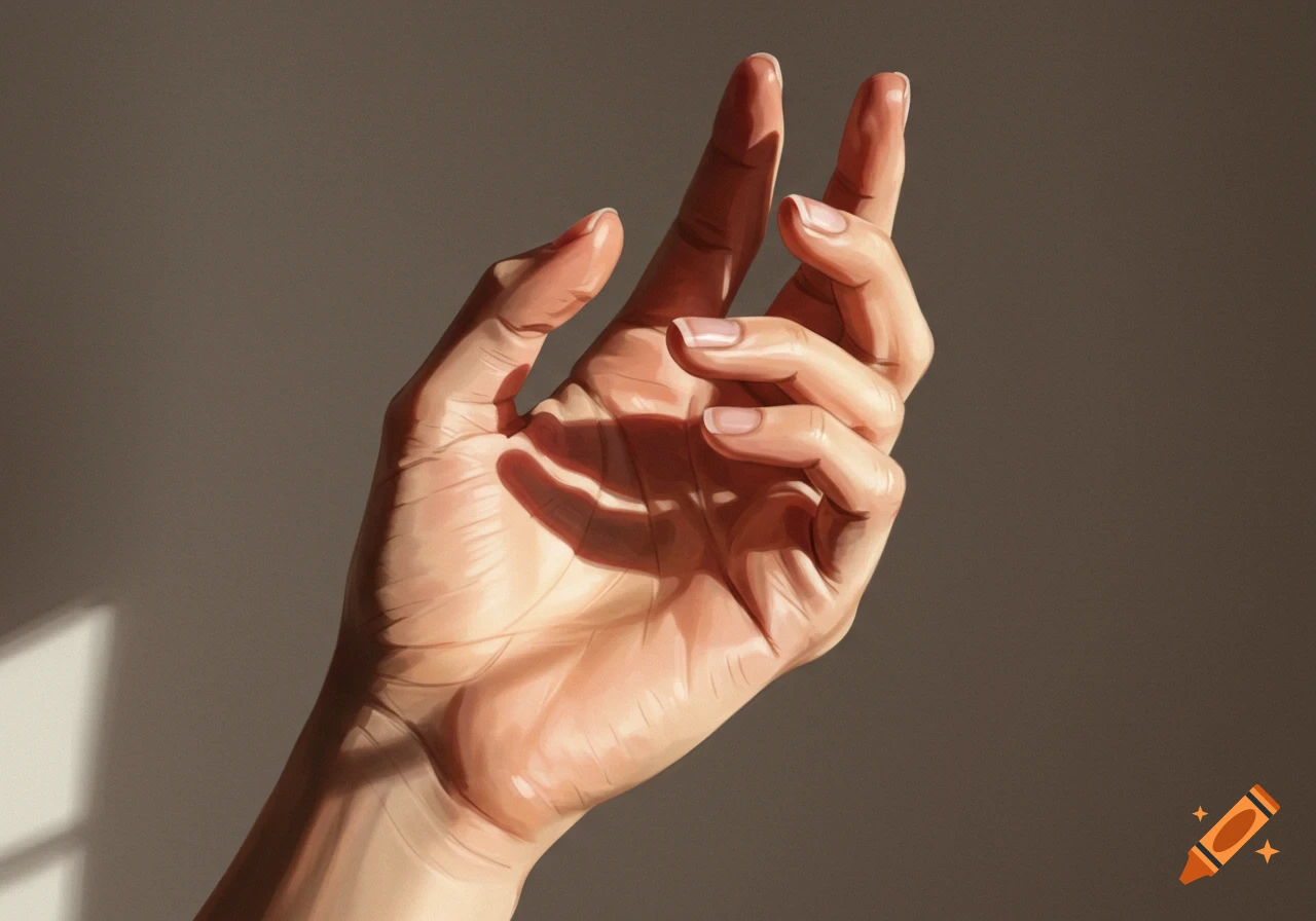 A detailed, realistic digital painting of a human hand, illuminated by a strong light source, casting deep shadows.
