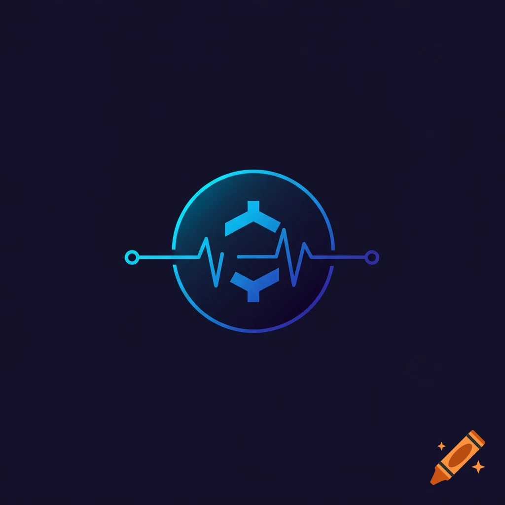 Minimalist blue and purple gradient logo with a pulse line and abstract interlocking shapes inside a circle.