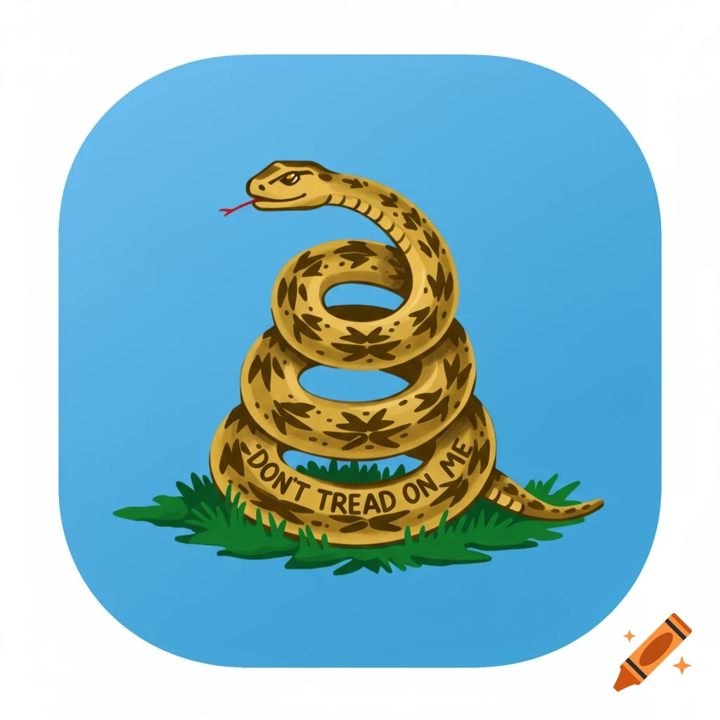A stylized Gadsden flag icon with a coiled rattlesnake and 'DON'T TREAD ON ME' on a blue background.