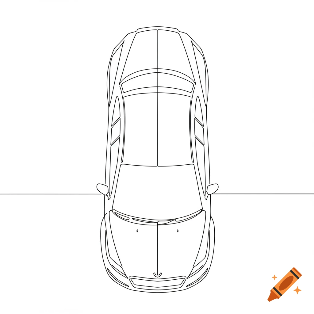 A simple line drawing of a car from a top-down view.