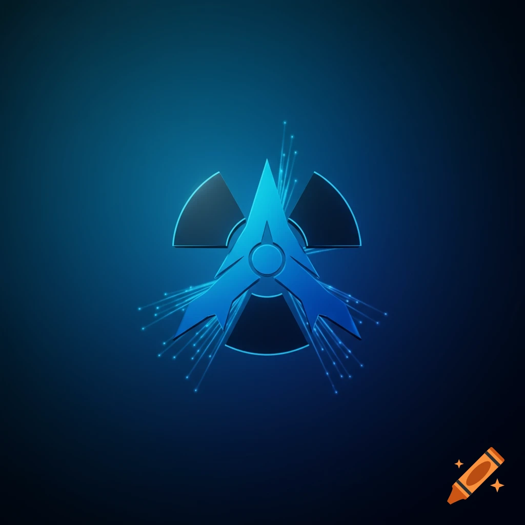 A stylized blue Arch Linux logo combined with a radiation symbol, set against a dark blue background with glowing lines.