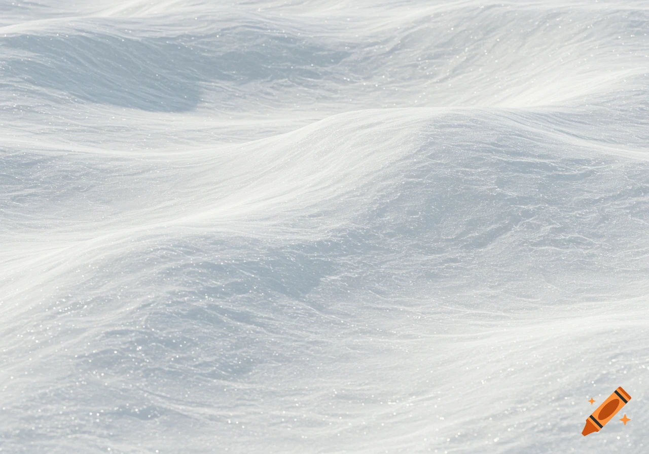 Close-up of white snow drifts with glistening ice crystals on a sunny day.