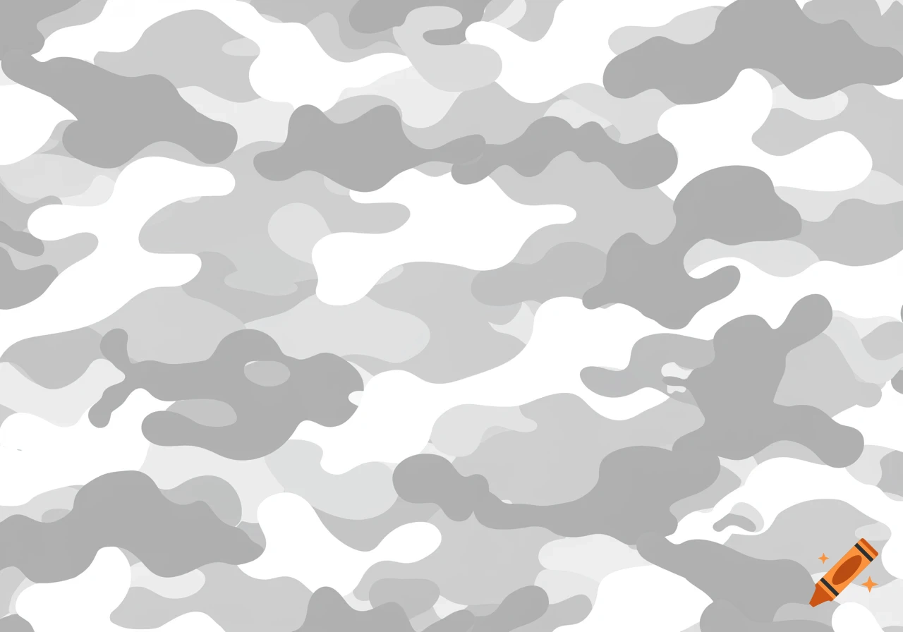 A seamless camouflage pattern in shades of gray and white.