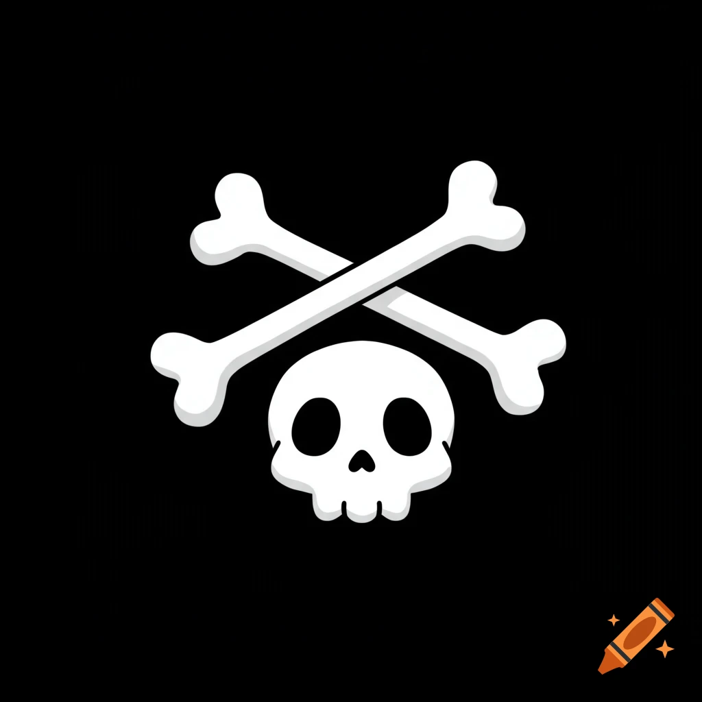 A white cartoon skull and crossed bones on a black background.