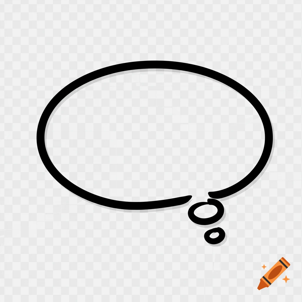A black cartoon-style thought bubble with a transparent background.
