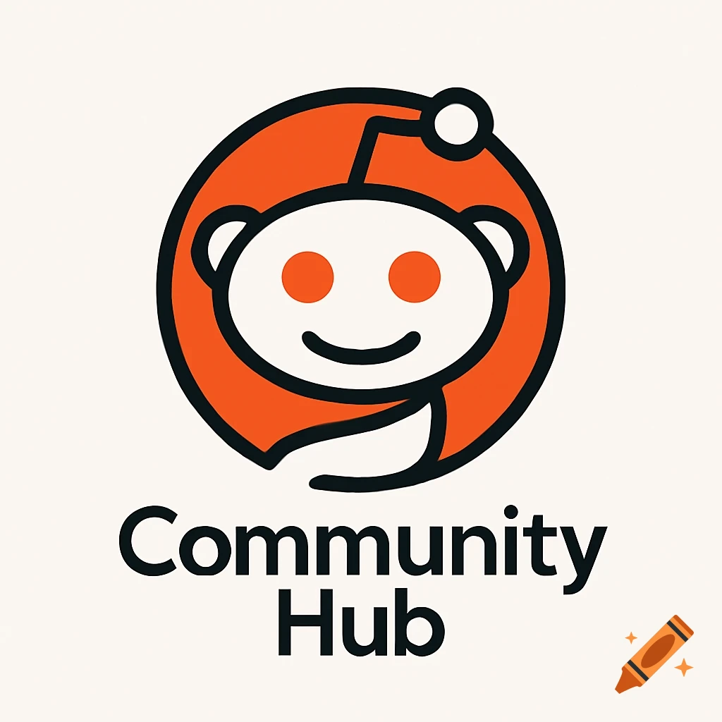 Orange and white Reddit Snoo logo above the black text 'Community Hub' on a light background.