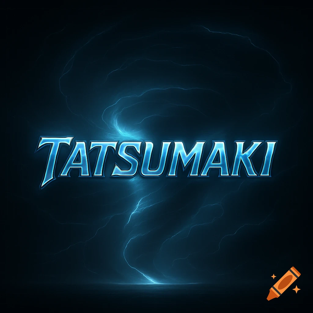 Stylized blue text "TATSUMAKI" on a dark background with blue lightning bolts.