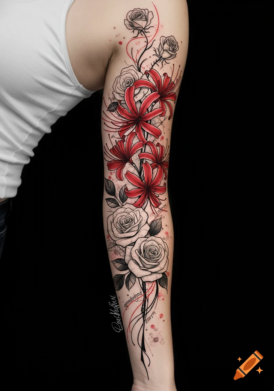 Black and Red Flower Tattoos That Pop