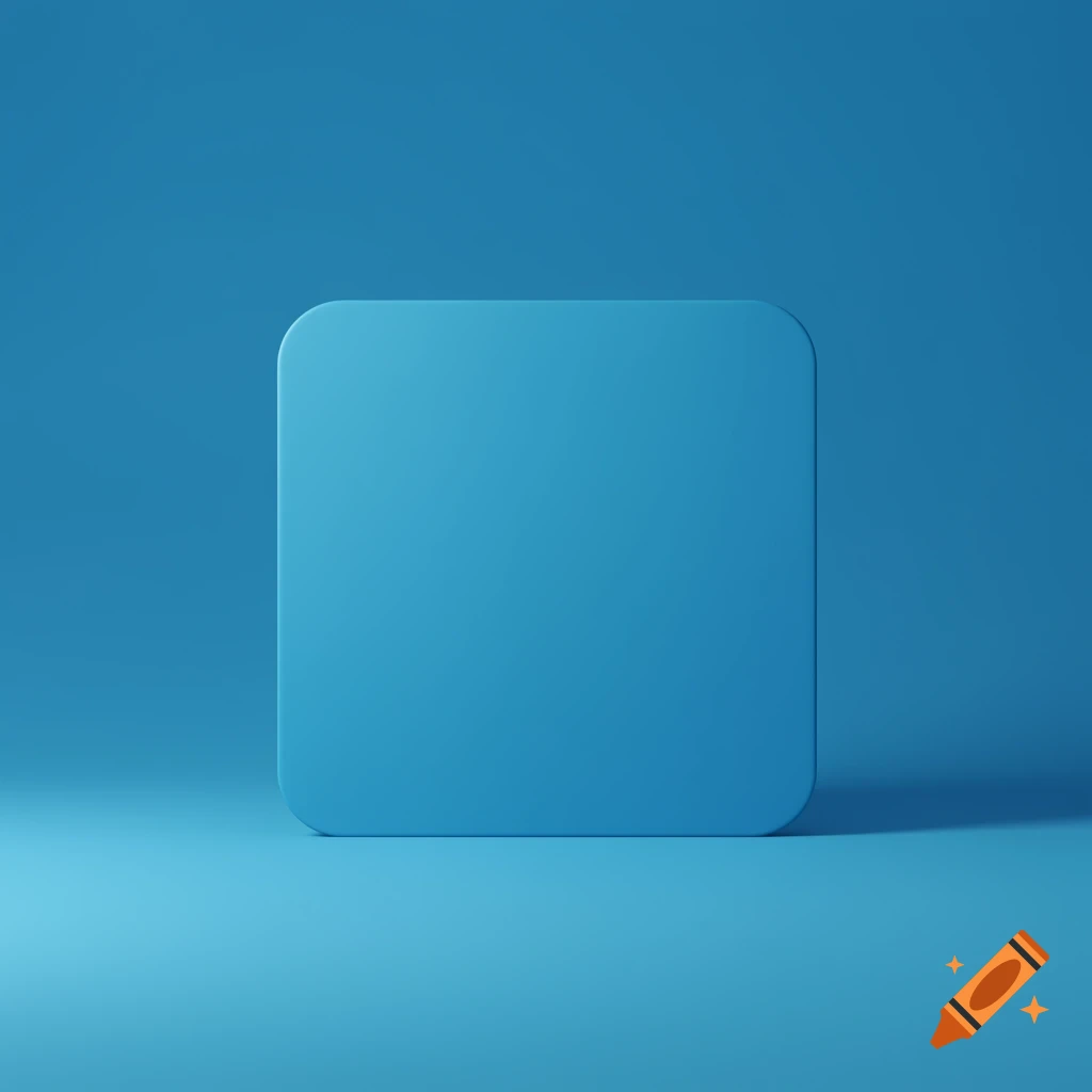 A minimalist light blue rounded square against a slightly darker blue background, with a subtle shadow.