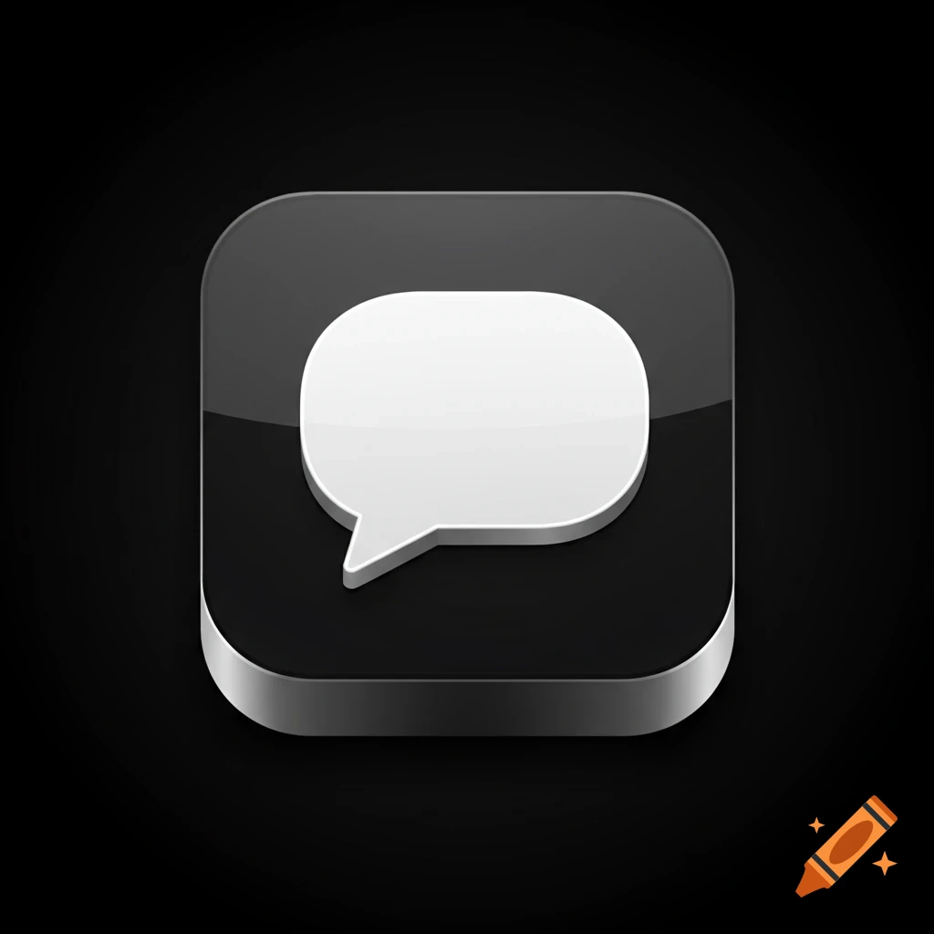 A black app icon with a shiny white message bubble centered on it.