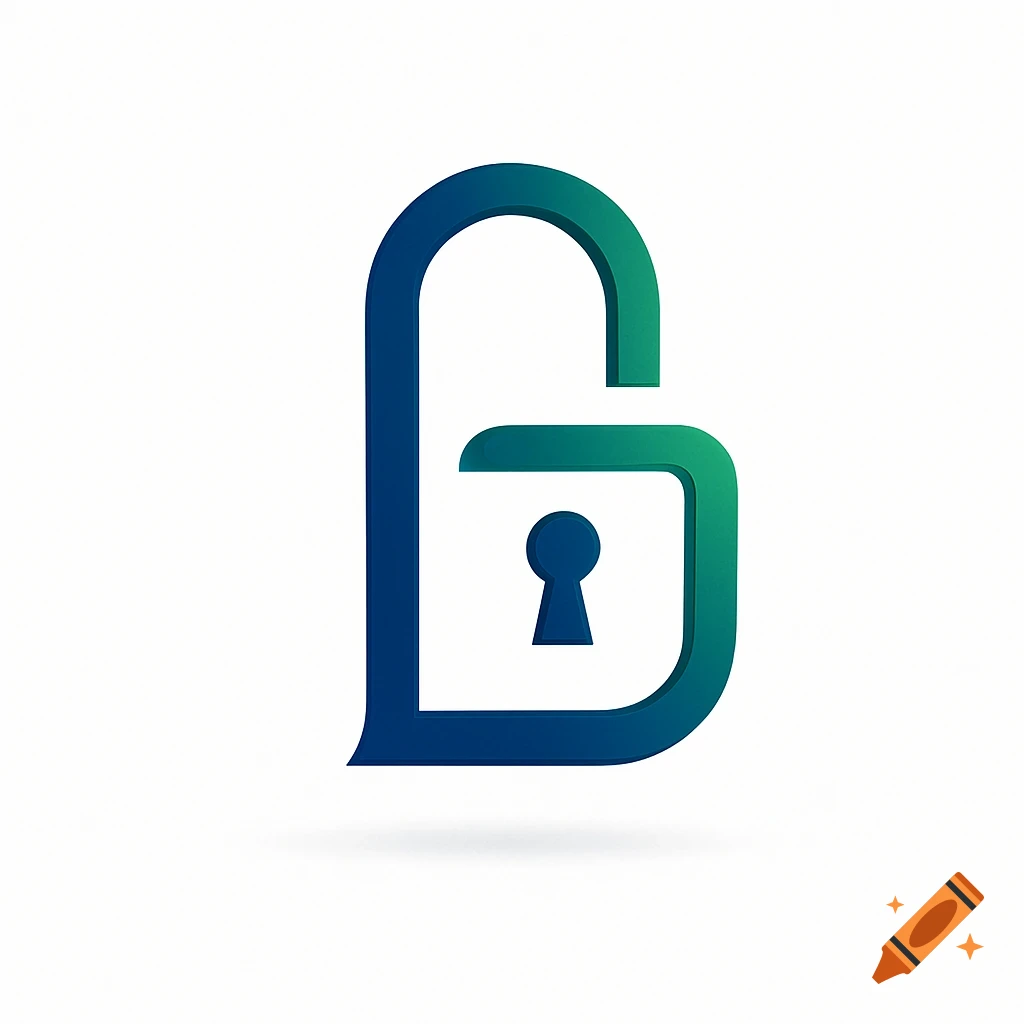 Abstract logo of an open padlock with a keyhole, in blue and green gradient.