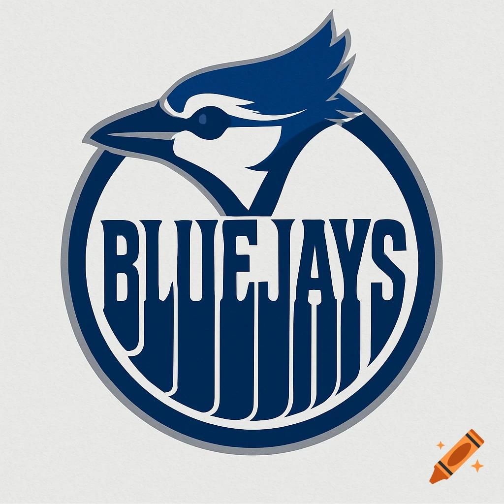 A blue and white sports logo featuring a blue jay's head above the word 'BLUEJAYS' within a circular border.
