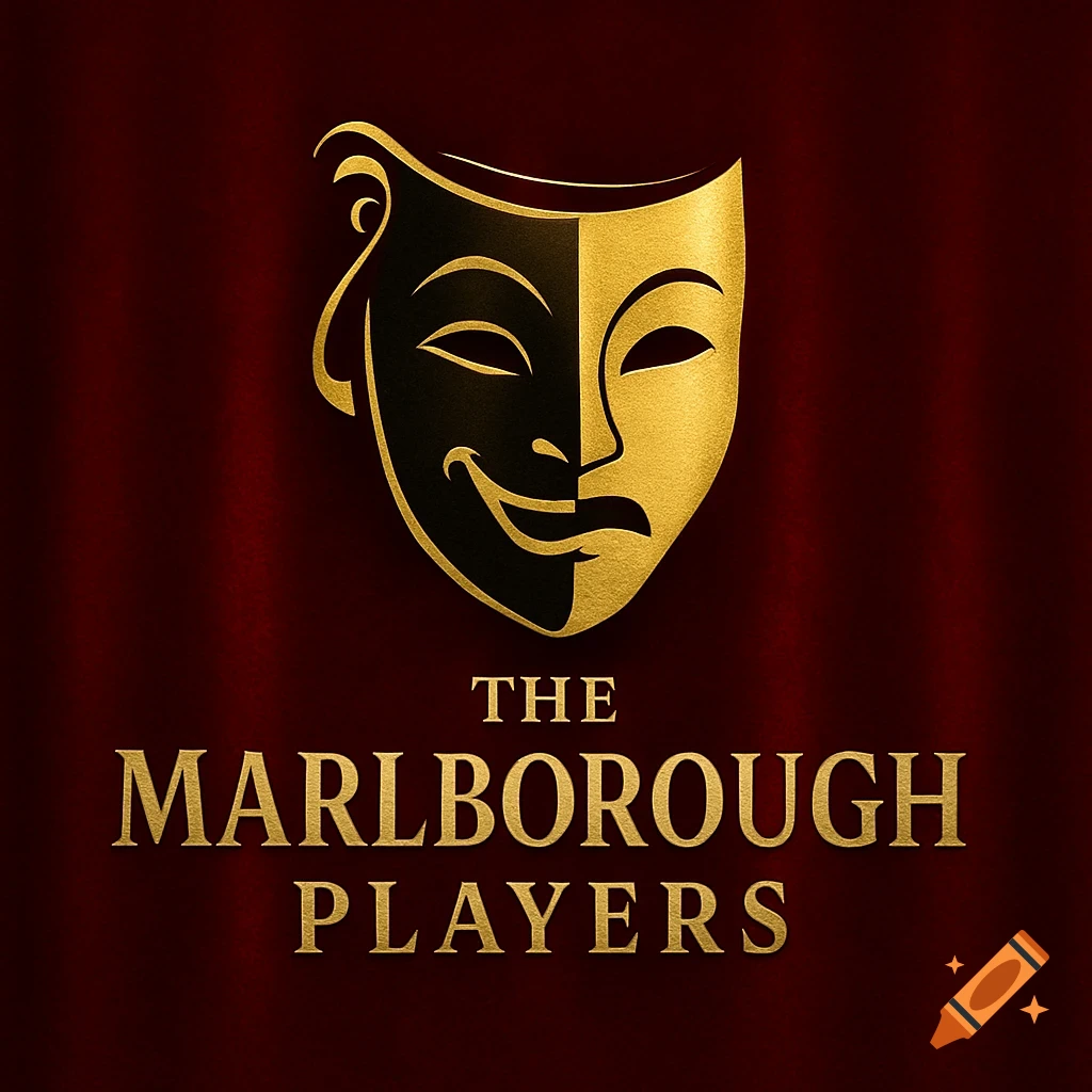 Golden theatrical mask (comedy and tragedy) logo against a red curtain background with 'THE MARLBOROUGH PLAYERS' text.