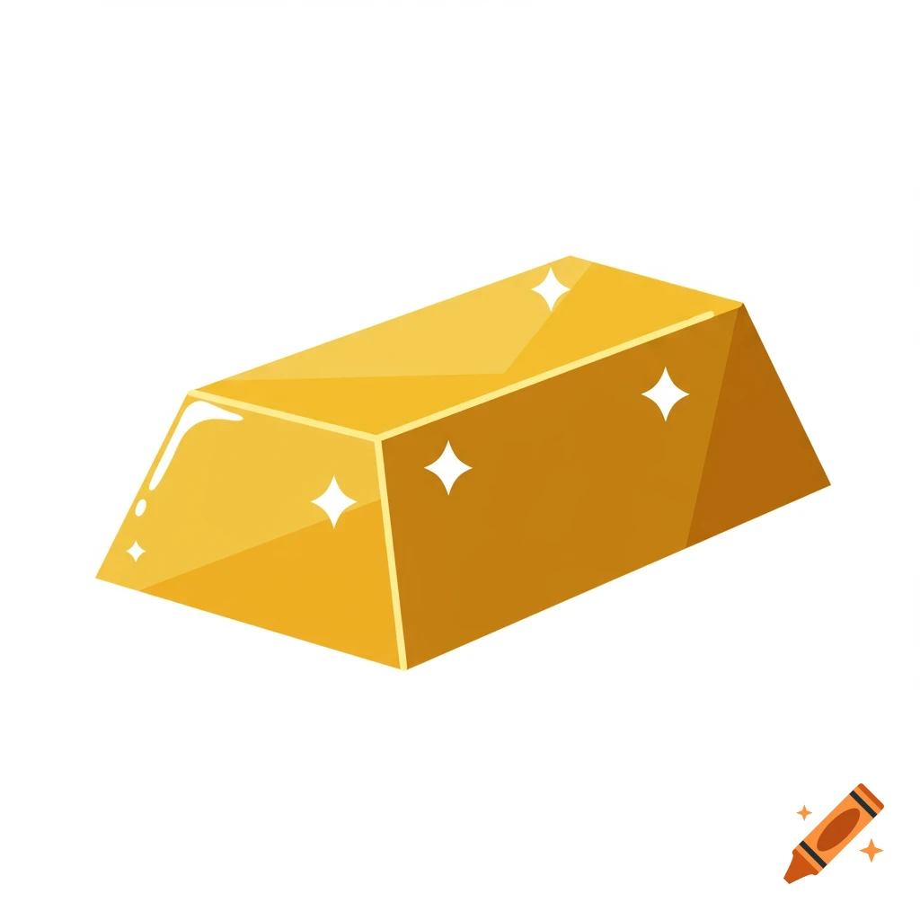 A shiny gold ingot with sparkling highlights on a white background, depicted in a simple illustration style.