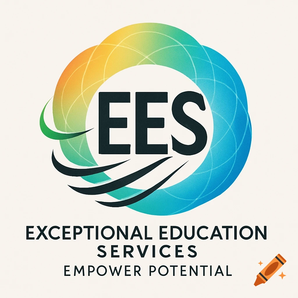A colorful abstract logo featuring the letters EES in the center, surrounded by curved lines in a gradient from yellow to green to blue. Below it, the text 'EXCEPTIONAL EDUCATION SERVICES' and 'EMPOWER POTENTIAL'.