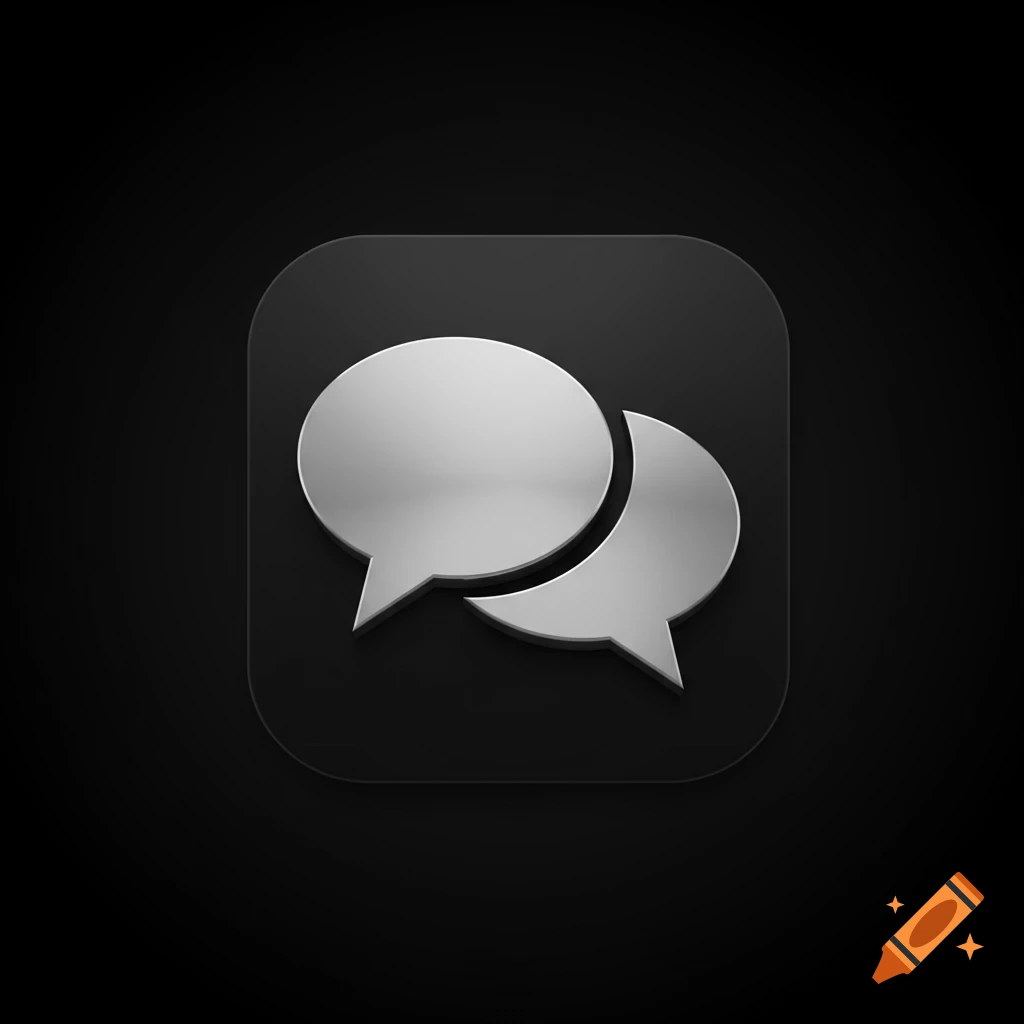 A silver chat bubble icon on a dark, rounded square background.