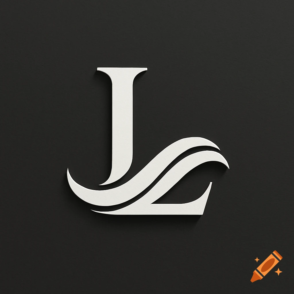 A white stylized letter L logo with wave-like elements, casting a shadow on a dark gray background.