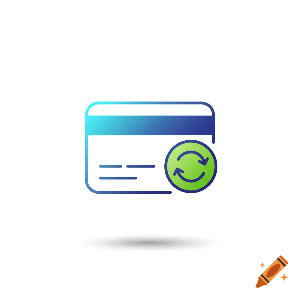 Icon of a blue and green credit card with a refresh symbol, indicating a refund or transaction.
