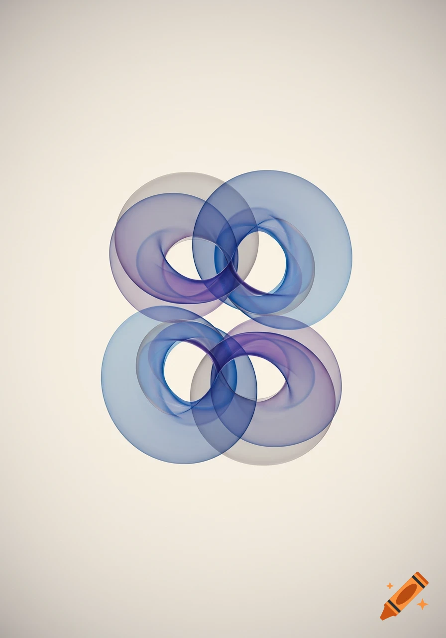 Four translucent blue and purple interlocking circular shapes on a light background.