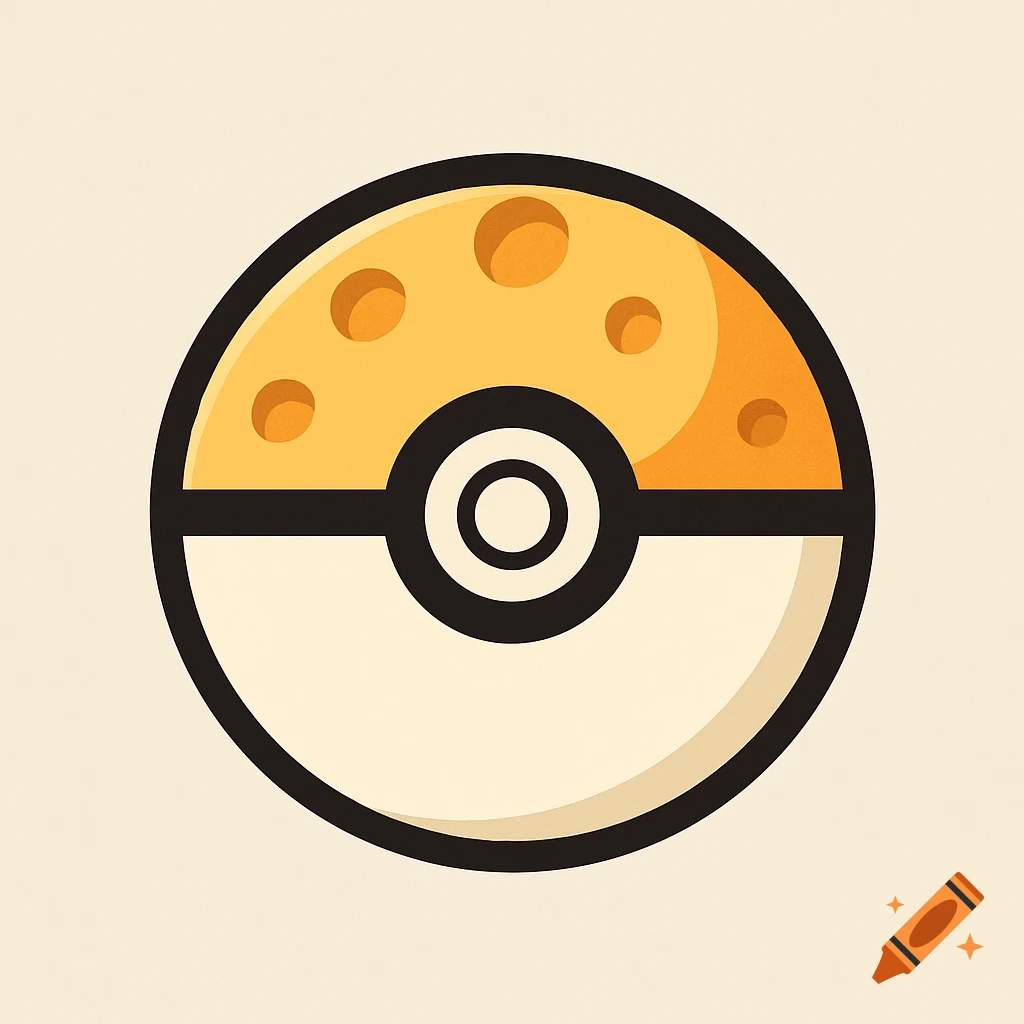 Stylized logo of a Pokeball, with its top half resembling Swiss cheese.