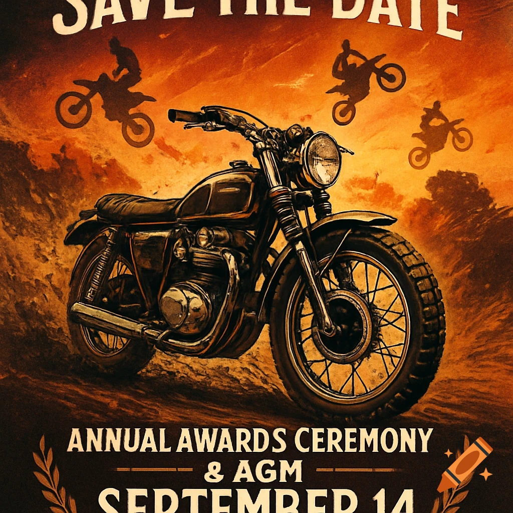 Vintage style poster for a dirt bike club event, featuring a detailed ...