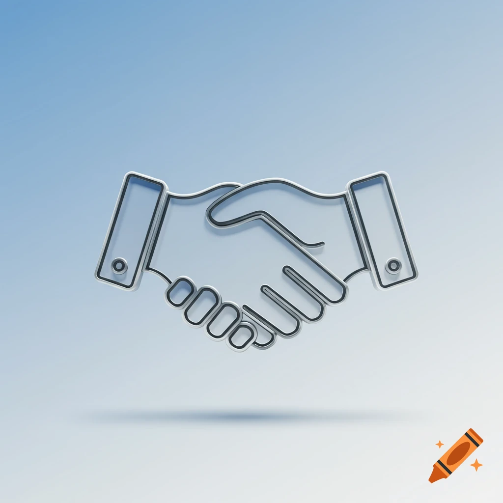 An outline icon depicting two hands clasped in a handshake, set against a light blue background.
