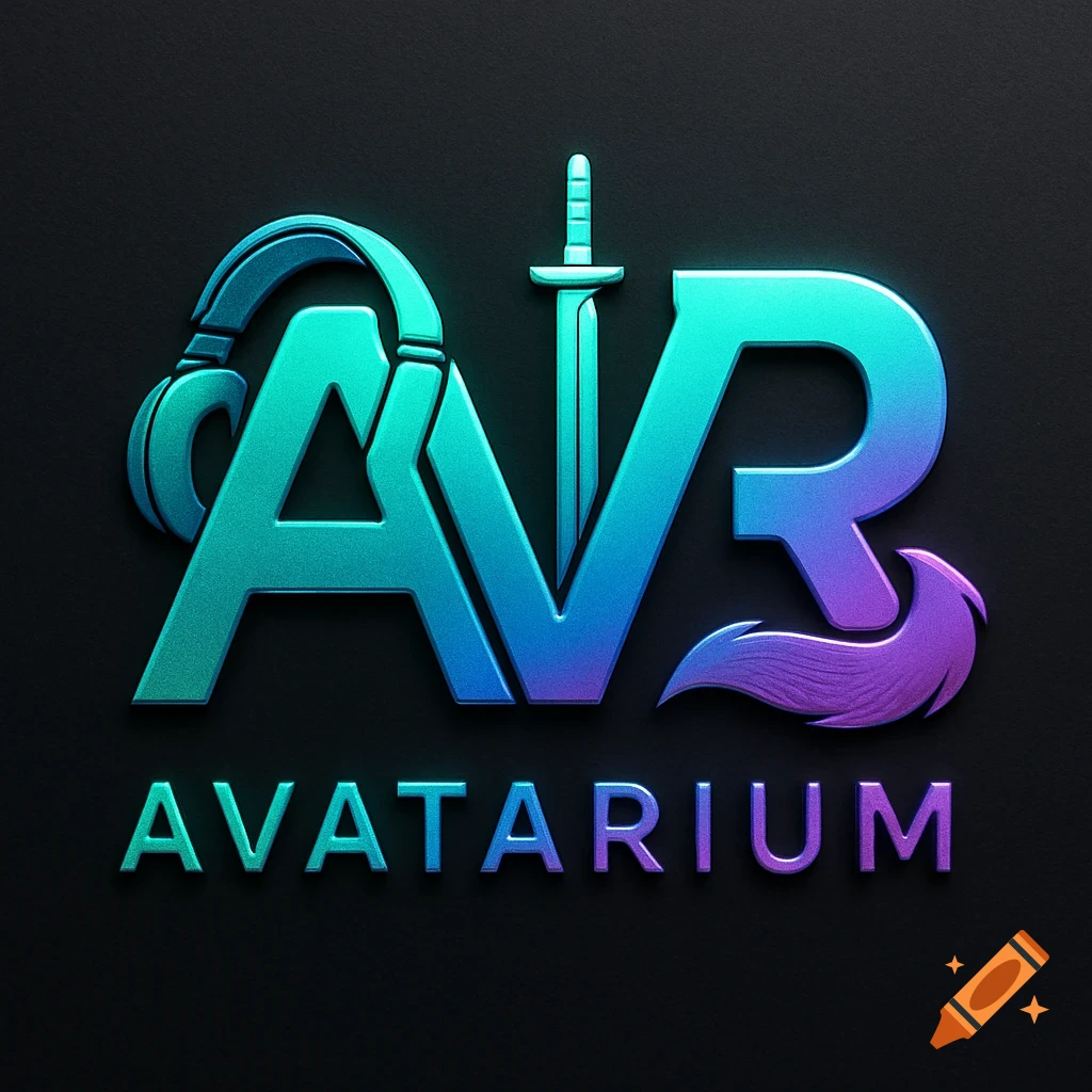 A teal, blue, and purple gradient 3D logo for Avatarium, featuring stylized letters 'AVR'. The 'A' has headphones, 'V' has a sword, and 'R' has a furry tail. 'AVATARIUM' text below.