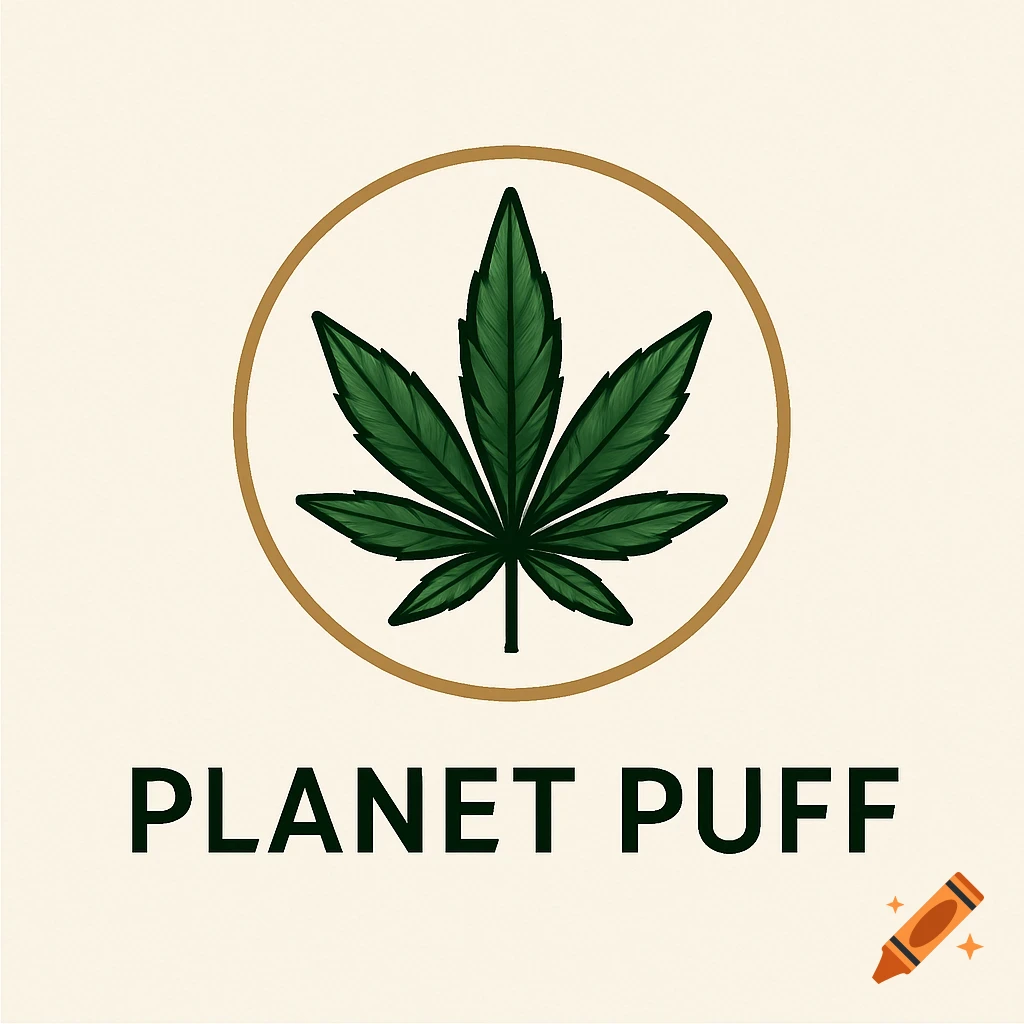 Logo with a green cannabis leaf in a gold circle above 'PLANET PUFF' text on a cream background.