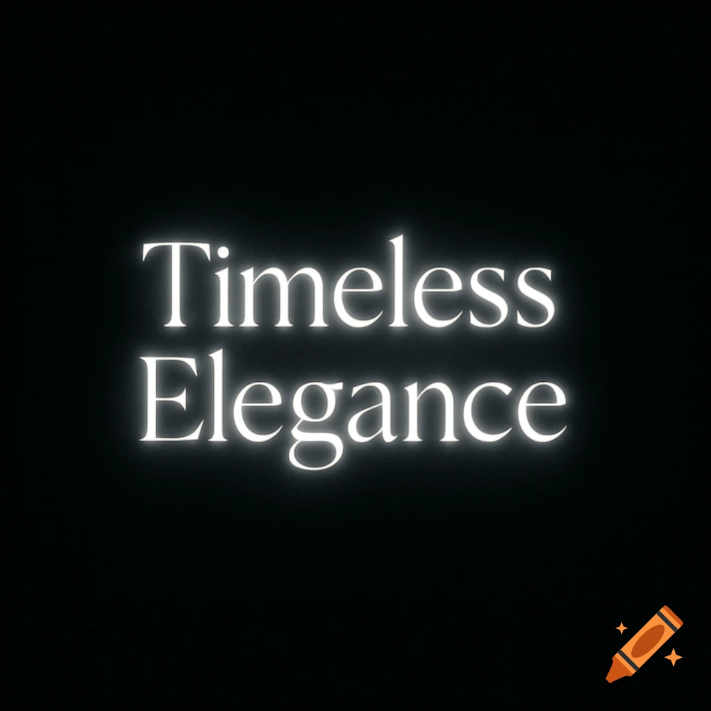 White glowing text 'Timeless Elegance' on a black background.