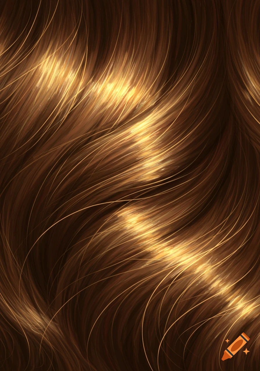 Texture of flowing brown hair with shimmering golden highlights.