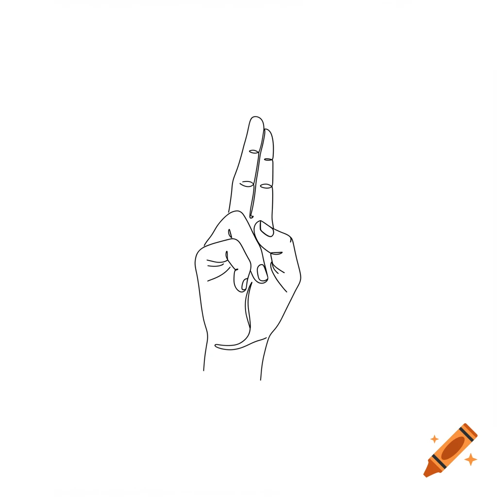 A minimalistic black and white line drawing of a hand with two fingers extended upwards and the others curled.