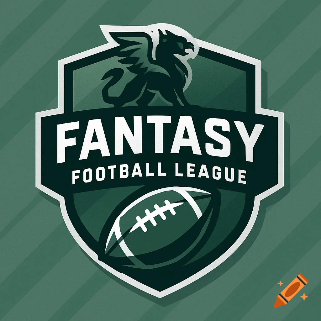 A dark green and white fantasy football league logo featuring a griffin above a football and the text 'FANTASY FOOTBALL LEAGUE'.
