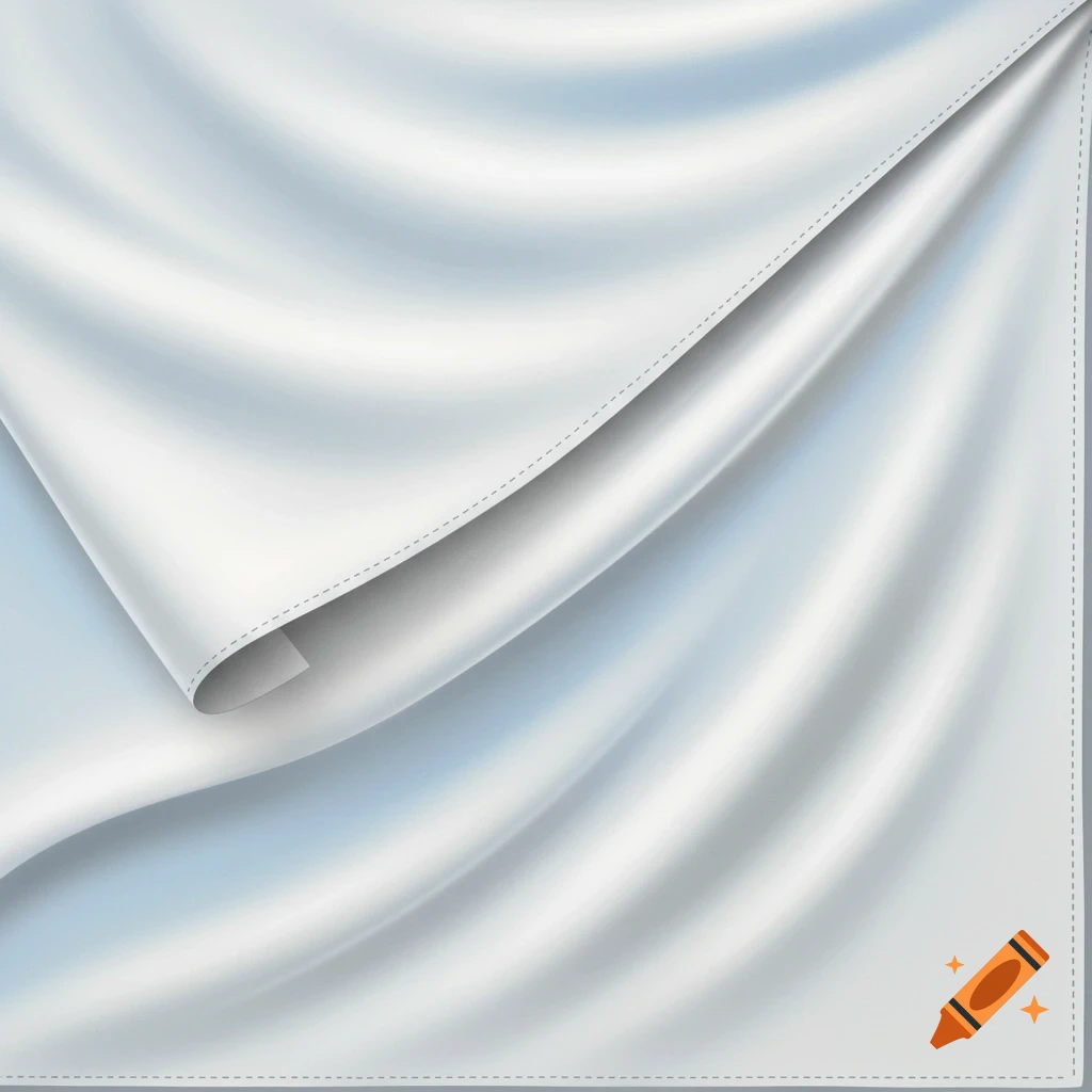 White folded fabric with wavy creases and stitched edges, resembling linen.