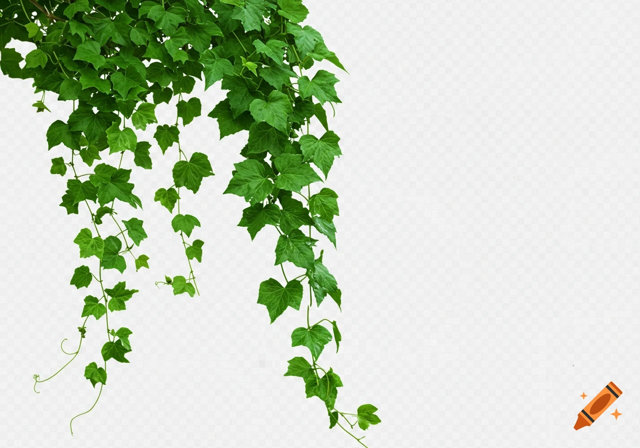 Green trailing vines with lush leaves against a transparent background.