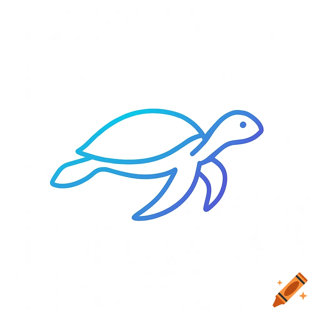 A simple 2D outline logo of a swimming turtle with a blue and purple gradient outline on a white background.