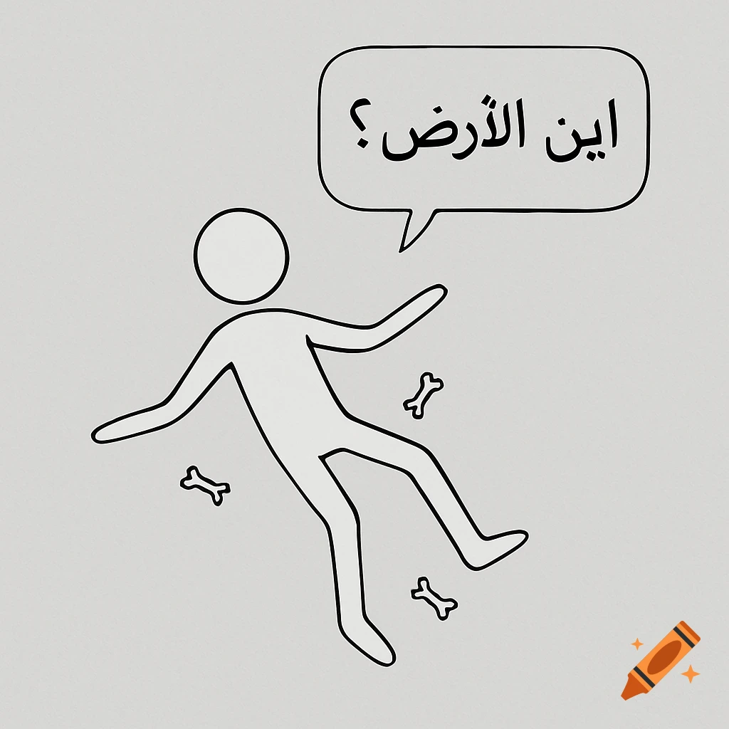 A minimalist 2D sketch of a white stick figure floating with bones, and a speech bubble saying 'Where is the Earth?'.