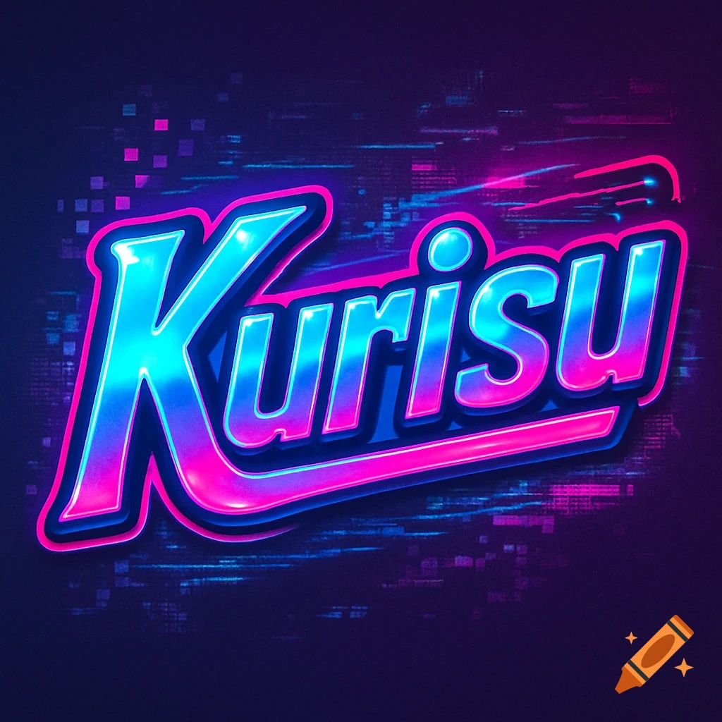 A neon pink and blue logo spells 'Kurisu' in a stylized Y2K font, with a dark, pixelated background.