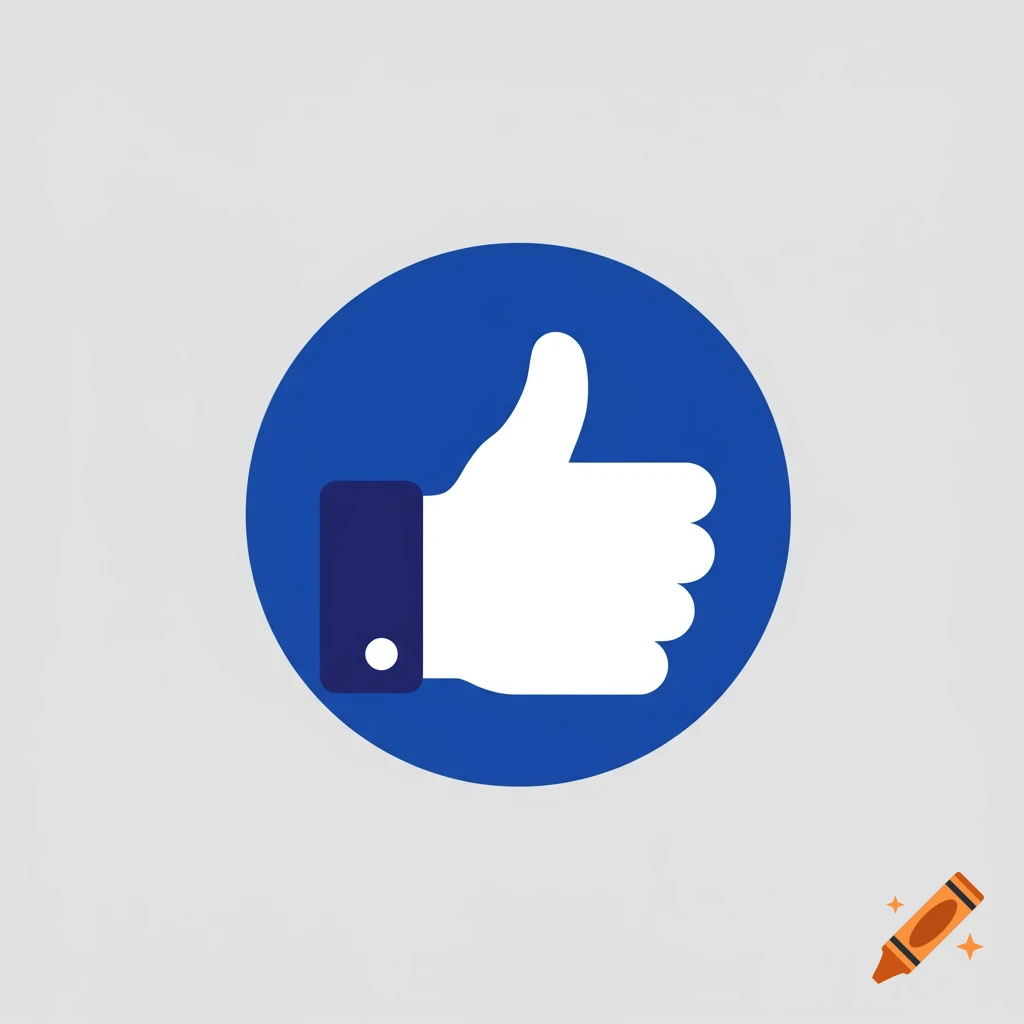 A white thumbs-up icon in a dark blue circle on a light gray background, similar to a Facebook like button.